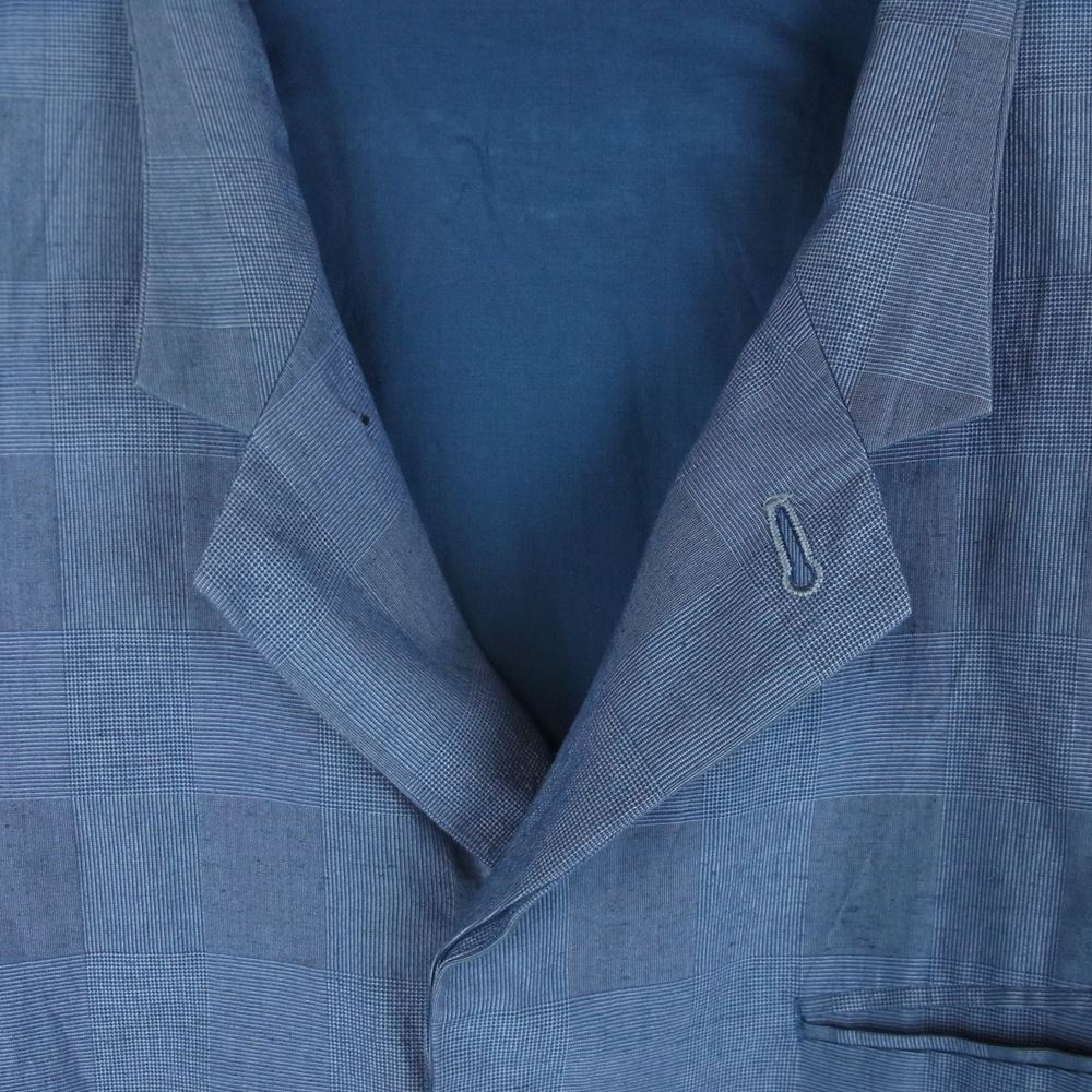 ウル 15SUJ02 チェック柄 テーラード ジャケット コットン シルク リネン 日本製 グレイッシュブルー系 2【中古】