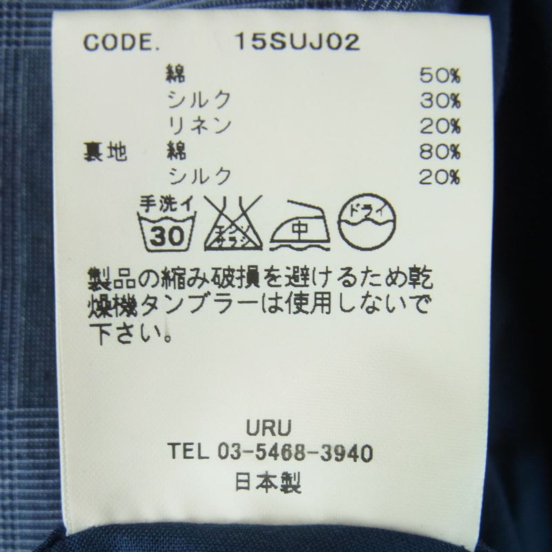 ウル 15SUJ02 チェック柄 テーラード ジャケット コットン シルク リネン 日本製 グレイッシュブルー系 2【中古】