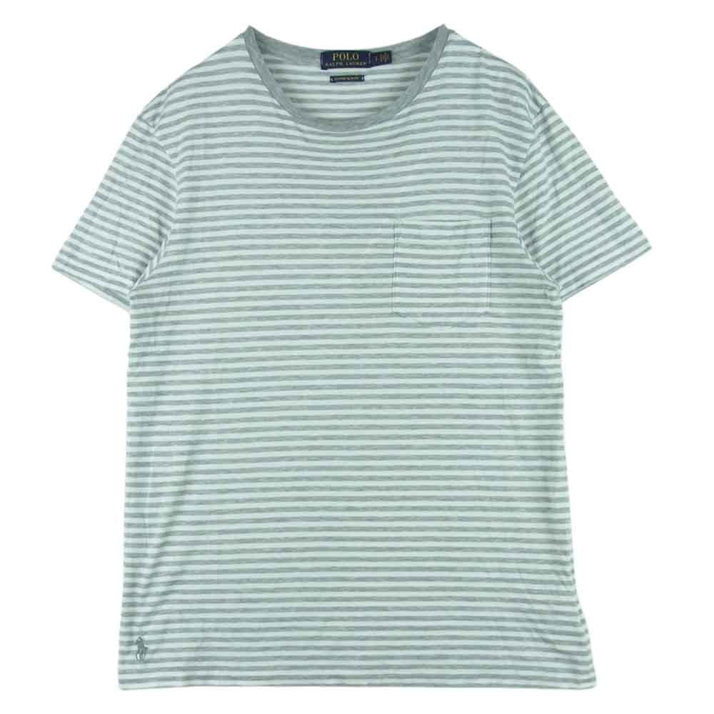 POLO RALPH LAUREN ポロ・ラルフローレン CUSTOM SLIM FIT カスタム スリム フィット ポケット ボーダー 半袖 Tシャツ グレー系 ホワイト系 S【中古】