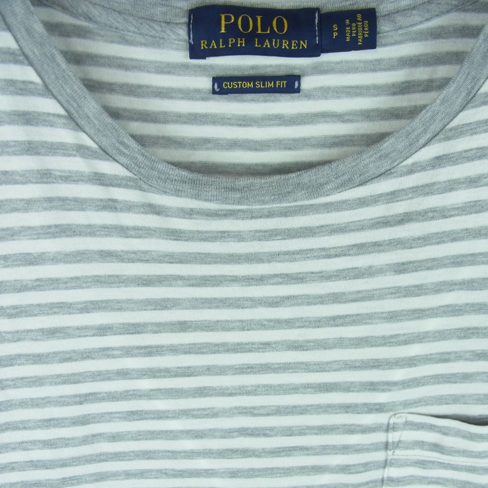 POLO RALPH LAUREN ポロ・ラルフローレン CUSTOM SLIM FIT カスタム スリム フィット ポケット ボーダー 半袖 Tシャツ グレー系 ホワイト系 S【中古】