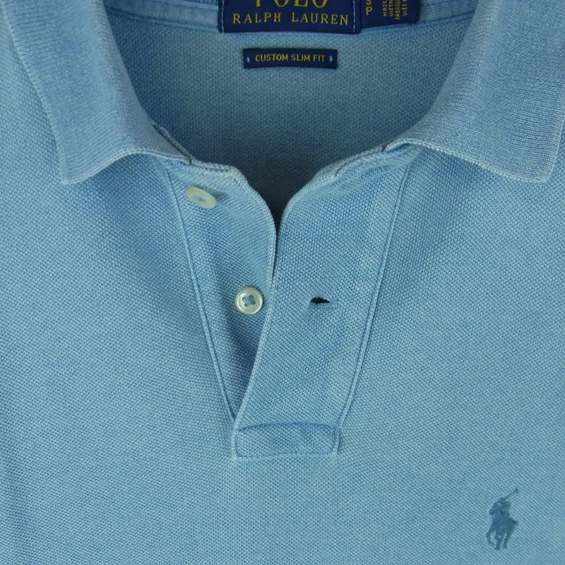 POLO RALPH LAUREN ポロ・ラルフローレン CUSTOM SLIM FIT カスタム スリム フィット インディゴ 半袖 ポロ シャツ ライトブルー系 S【中古】