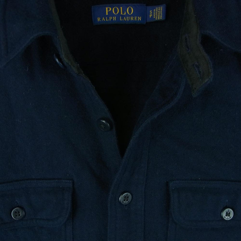 POLO RALPH LAUREN ポロ・ラルフローレン PRL NAVY SHIRT ウール ワーク 長袖 シャツ フィリピン製 ダークネイビー系 S【中古】