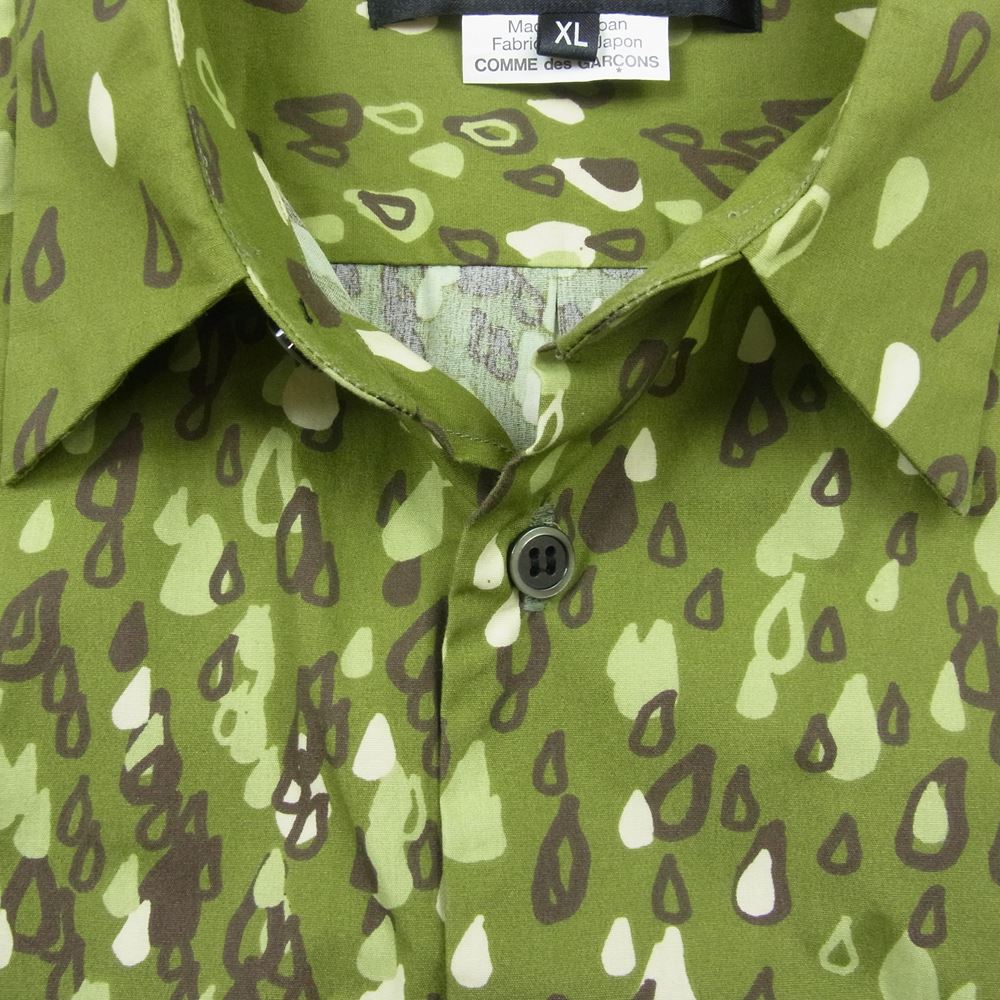 BLACK COMME des GARCONS ブラックコムデギャルソン AD2014 1N-B001 ポケットステッチデザイン 総柄プリント 長袖 シャツ カーキ系 XL【中古】