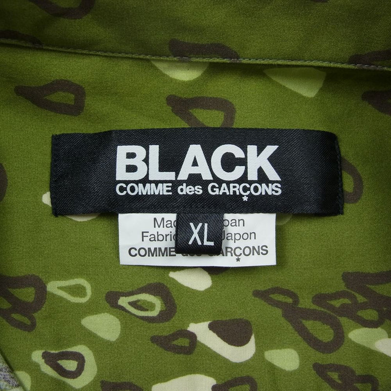 BLACK COMME des GARCONS ブラックコムデギャルソン AD2014 1N-B001 ポケットステッチデザイン 総柄プリント 長袖 シャツ カーキ系 XL【中古】