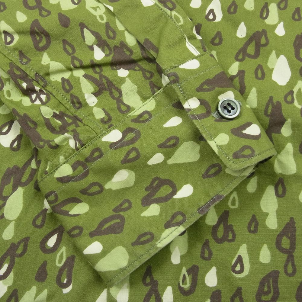 BLACK COMME des GARCONS ブラックコムデギャルソン AD2014 1N-B001 ポケットステッチデザイン 総柄プリント 長袖 シャツ カーキ系 XL【中古】