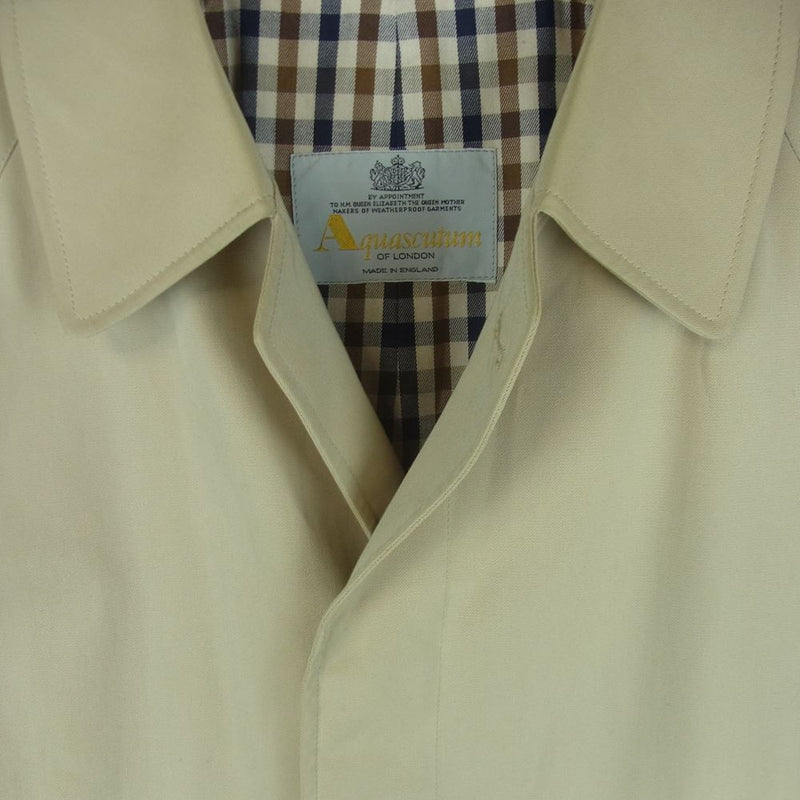 希少 イギリス製◎Aquascutum ステンカラーコート チェック柄 ベージュ Aquascutum アクアスキュータム 英国製 裏地チェック ステン