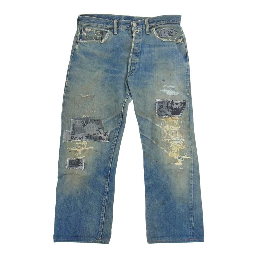 Levi's リーバイス 50s 60s 501XX オリジナル ヴィンテージ デニムパンツ 刻印S 足長R Vステッチ ループズレ 赤耳 リペア  インディゴブルー系【中古】