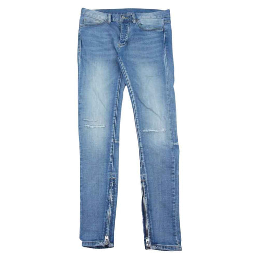 ミニマル リペア加工 裾ジップ デニム パンツ インディゴブルー系 28【中古】