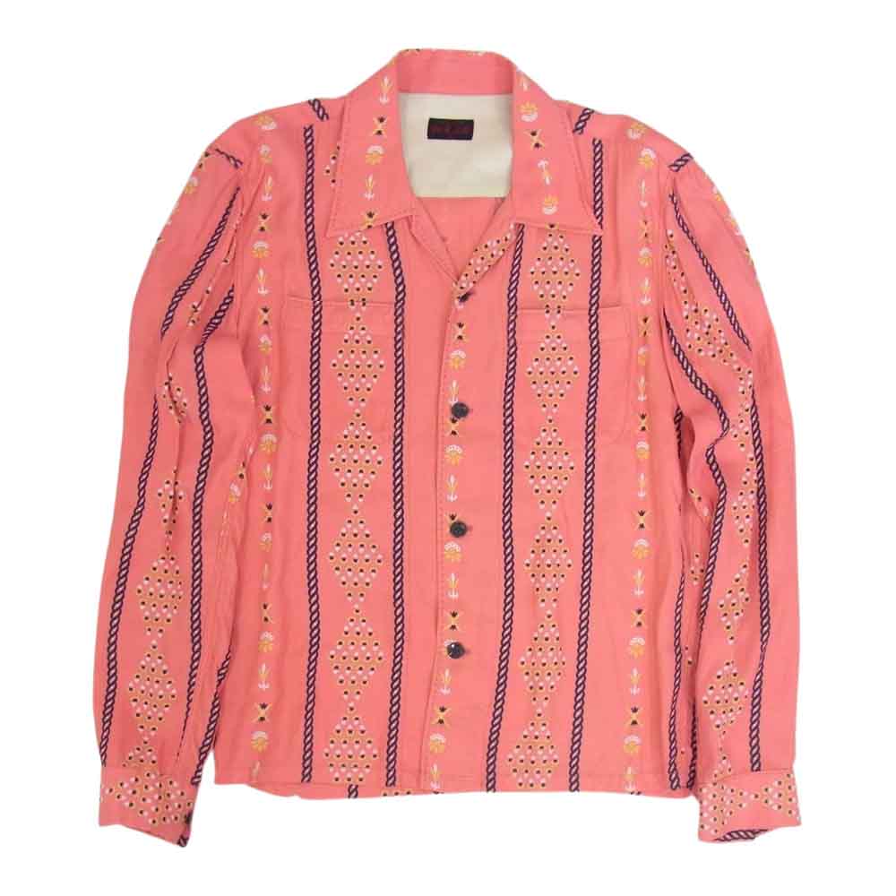 R.J.B アールジェイビー レーヨン プリント 長袖 オープンカラー シャツ レッド系 36【中古】