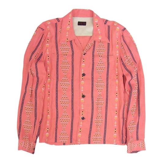 R.J.B アールジェイビー レーヨン プリント 長袖 オープンカラー シャツ レッド系 36【中古】