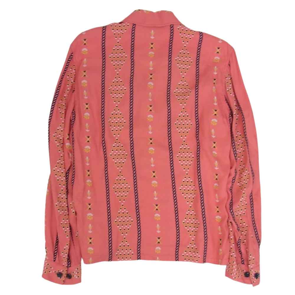 R.J.B アールジェイビー レーヨン プリント 長袖 オープンカラー シャツ レッド系 36【中古】