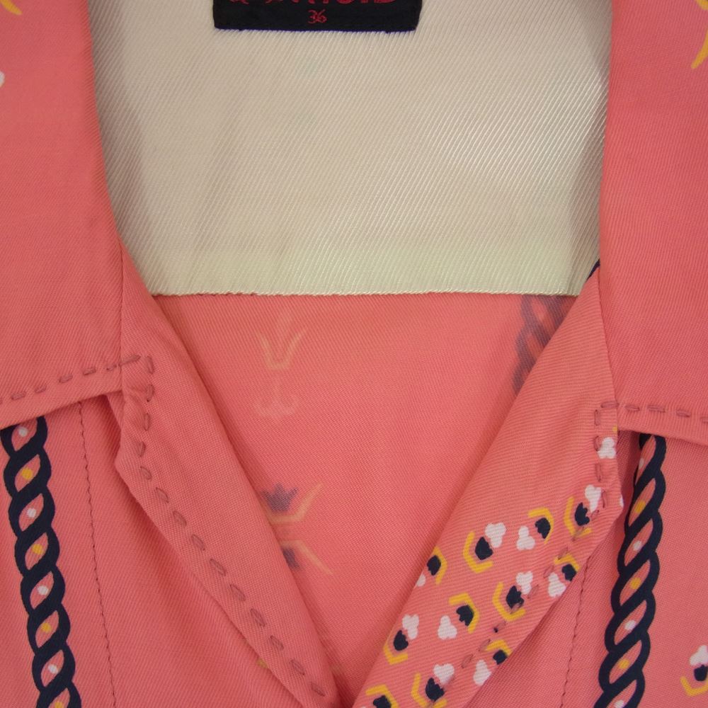 R.J.B アールジェイビー レーヨン プリント 長袖 オープンカラー シャツ レッド系 36【中古】