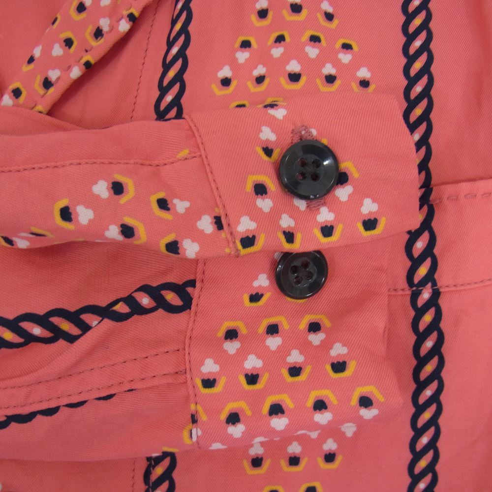 R.J.B アールジェイビー レーヨン プリント 長袖 オープンカラー シャツ レッド系 36【中古】