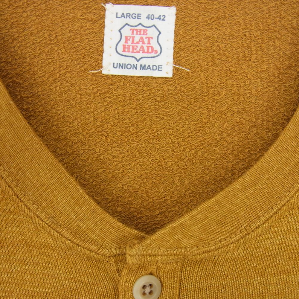THE FLAT HEAD ザフラットヘッド フロントプリント ヘンリーネック Tシャツ マスタード イエロー系 L【中古】