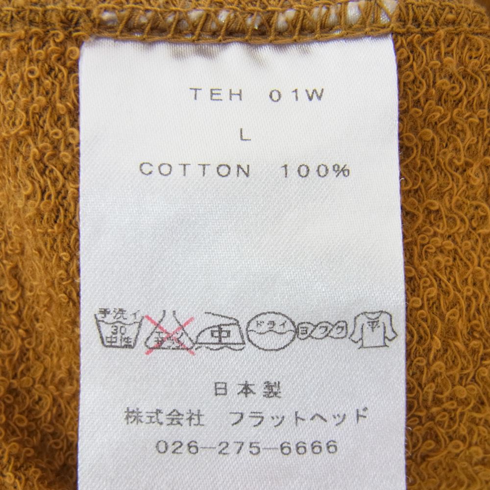 THE FLAT HEAD ザフラットヘッド フロントプリント ヘンリーネック Tシャツ マスタード イエロー系 L【中古】