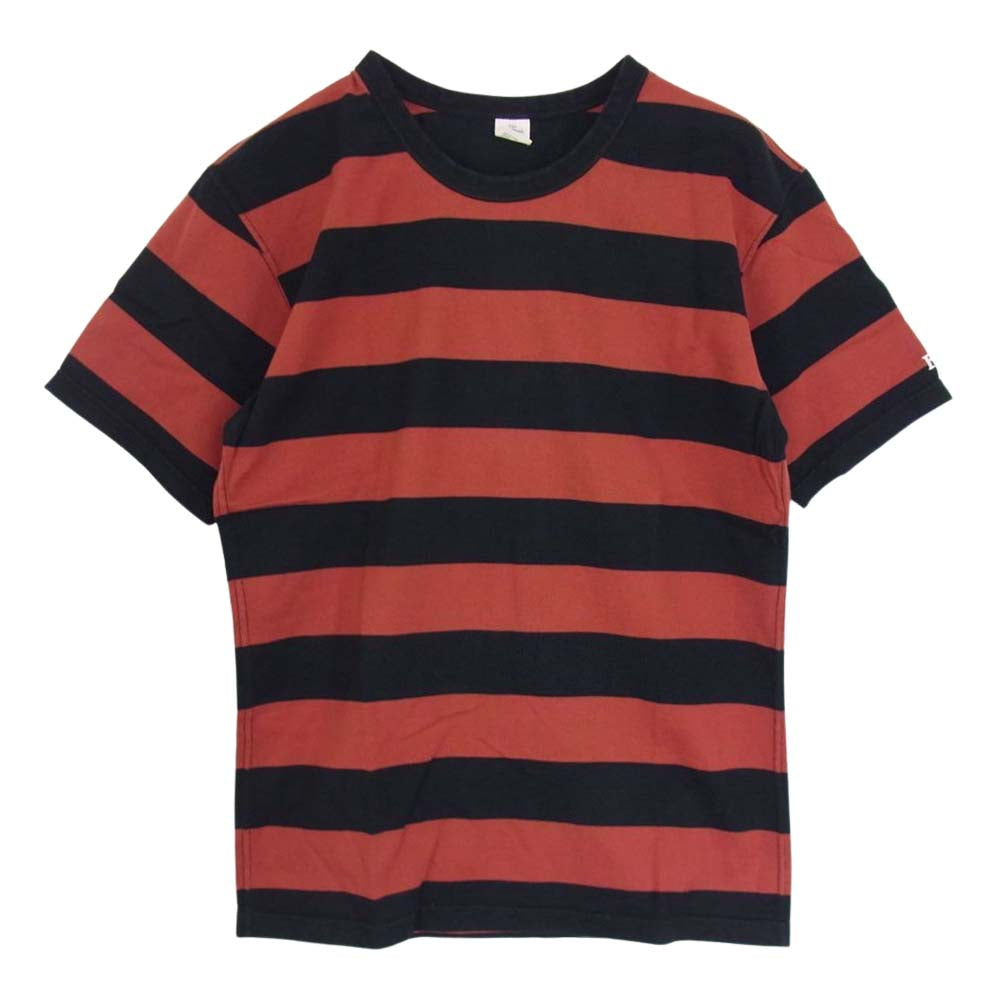 THE FLAT HEAD ザフラットヘッド ボーダー クルーネック Tシャツ ブラック レッド系 L【中古】