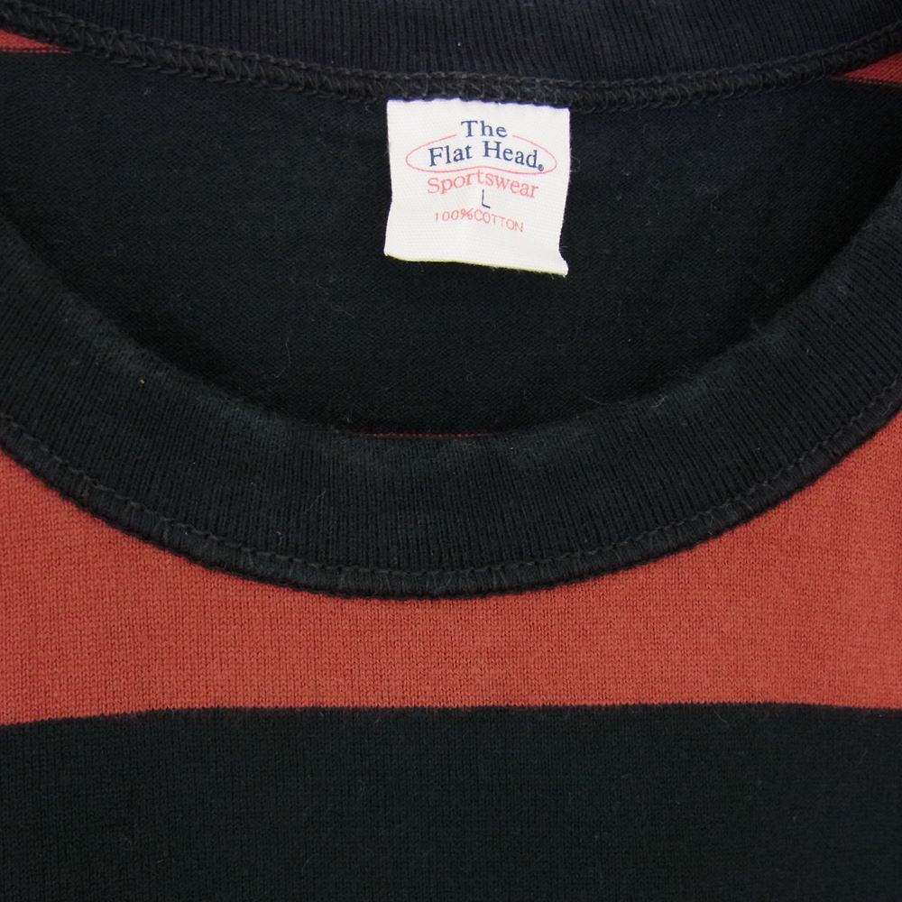 THE FLAT HEAD ザフラットヘッド ボーダー クルーネック Tシャツ ブラック レッド系 L【中古】