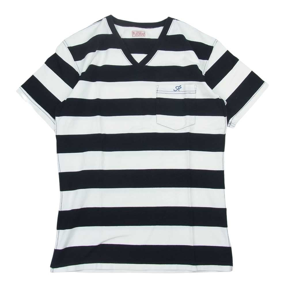 THE FLAT HEAD ザフラットヘッド Vネック ボーダー ポケット Tシャツ ブラック ブラック系 ホワイト系 40【中古】
