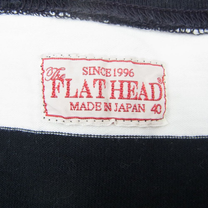THE FLAT HEAD ザフラットヘッド Vネック ボーダー ポケット Tシャツ ブラック ブラック系 ホワイト系 40【中古】