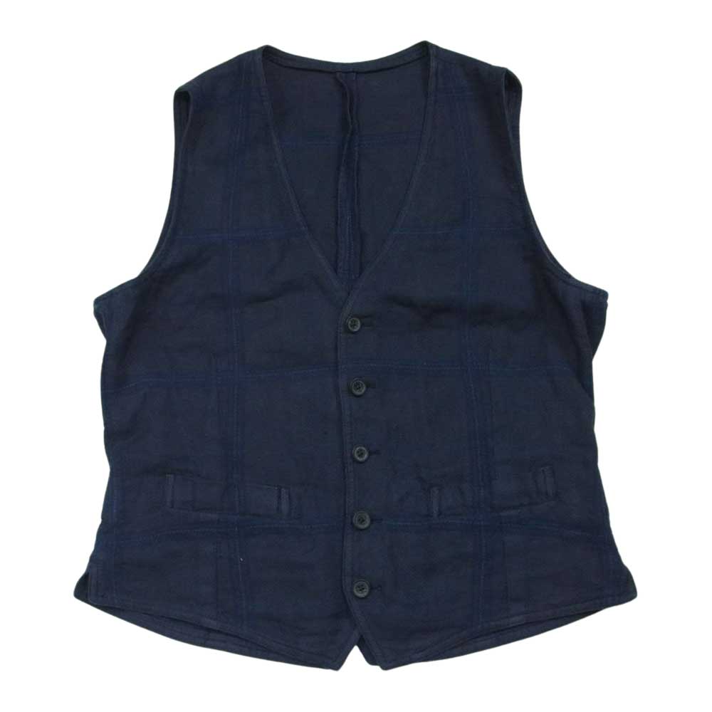 LARDINI ラルディーニ チェック サマー ジレ ベスト リネン コットン イタリア製 ネイビー系 46【中古】