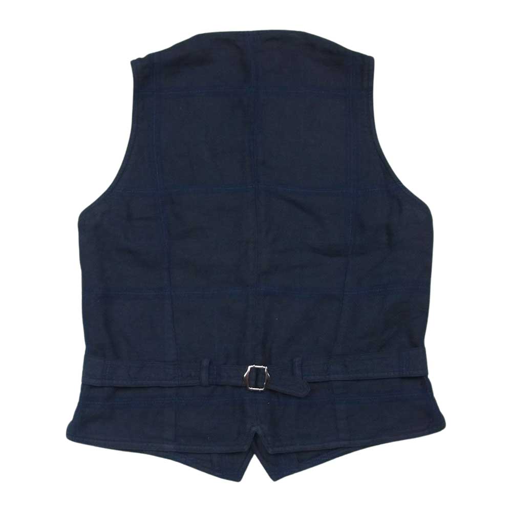 LARDINI ラルディーニ チェック サマー ジレ ベスト リネン コットン イタリア製 ネイビー系 46【中古】