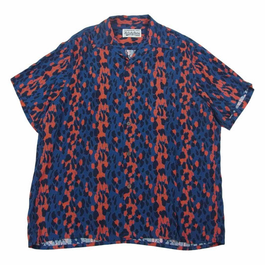 WACKO MARIA ワコマリア LEOPARD HAWAIIAN S/S SHIRT ハワイアン レーヨン 半袖 レオパード シャツ ネイビー系 S【中古】