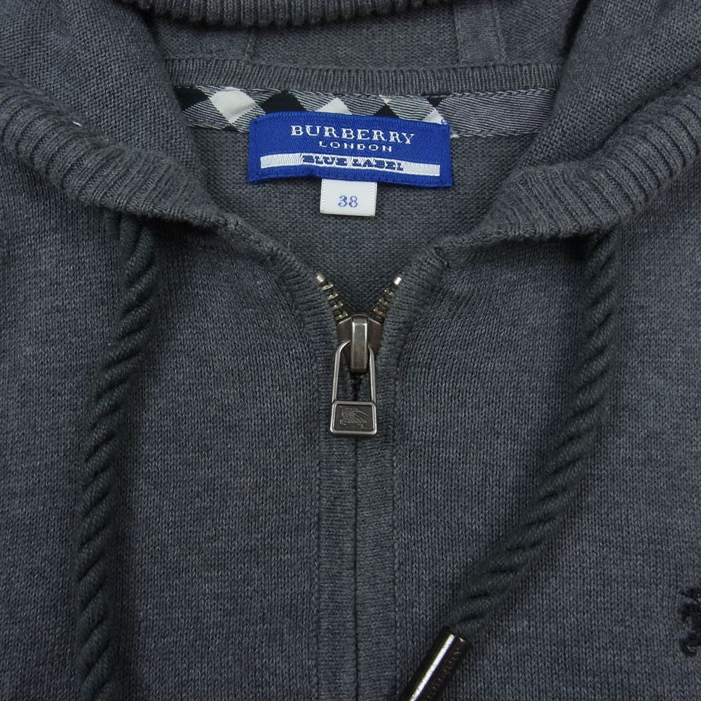 BURBERRY BLUE LABEL バーバリーブルーレーベル FB526-102-08 ７分丈 ジップアップ ニット パーカー グレー系 38【中古】