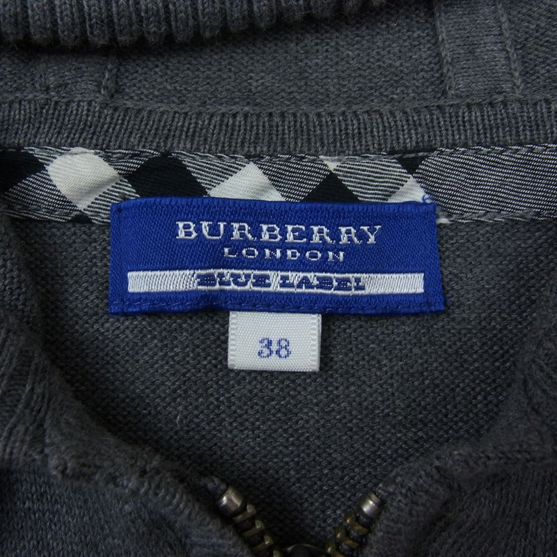 BURBERRY BLUE LABEL バーバリーブルーレーベル FB526-102-08 ７分丈 ジップアップ ニット パーカー グレー系 38【中古】