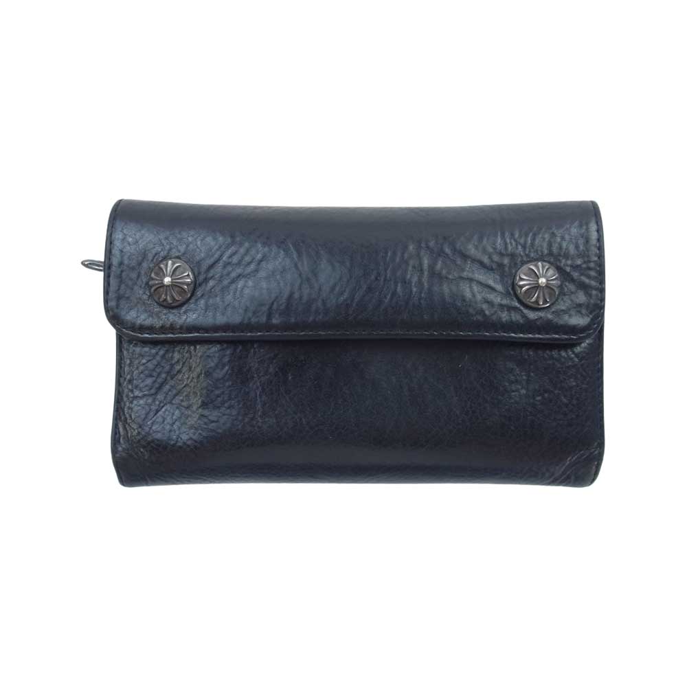 CHROME HEARTS クロムハーツ（原本無） ウェーブ クロスボールボタン レザー ウォレット 財布 ブラック系【中古】