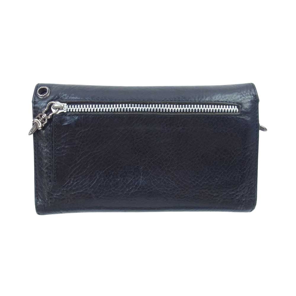 CHROME HEARTS クロムハーツ（原本無） ウェーブ クロスボールボタン レザー ウォレット 財布 ブラック系【中古】