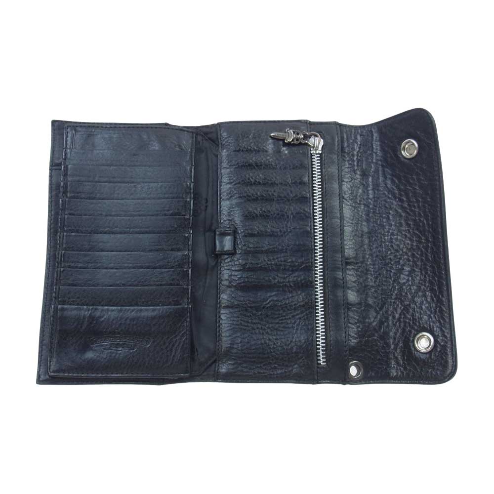 CHROME HEARTS クロムハーツ（原本無） ウェーブ クロスボールボタン レザー ウォレット 財布 ブラック系【中古】