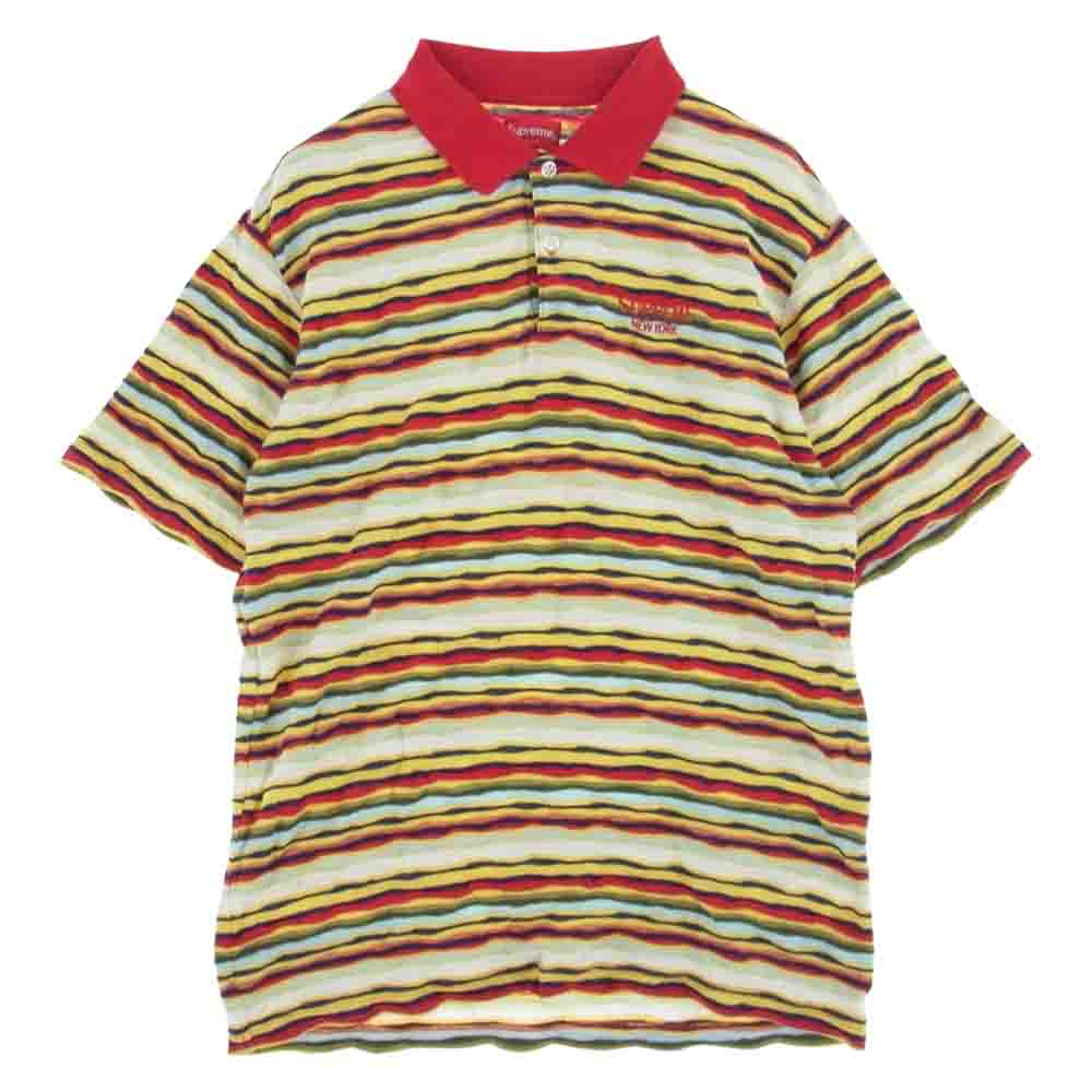 Supreme シュプリーム 19AW TEXTURED STRIPE POLO テクスチャー マルチ ボーダー ストライプ ニット 半袖 ポロ マルチカラー系 レッド系 S【中古】