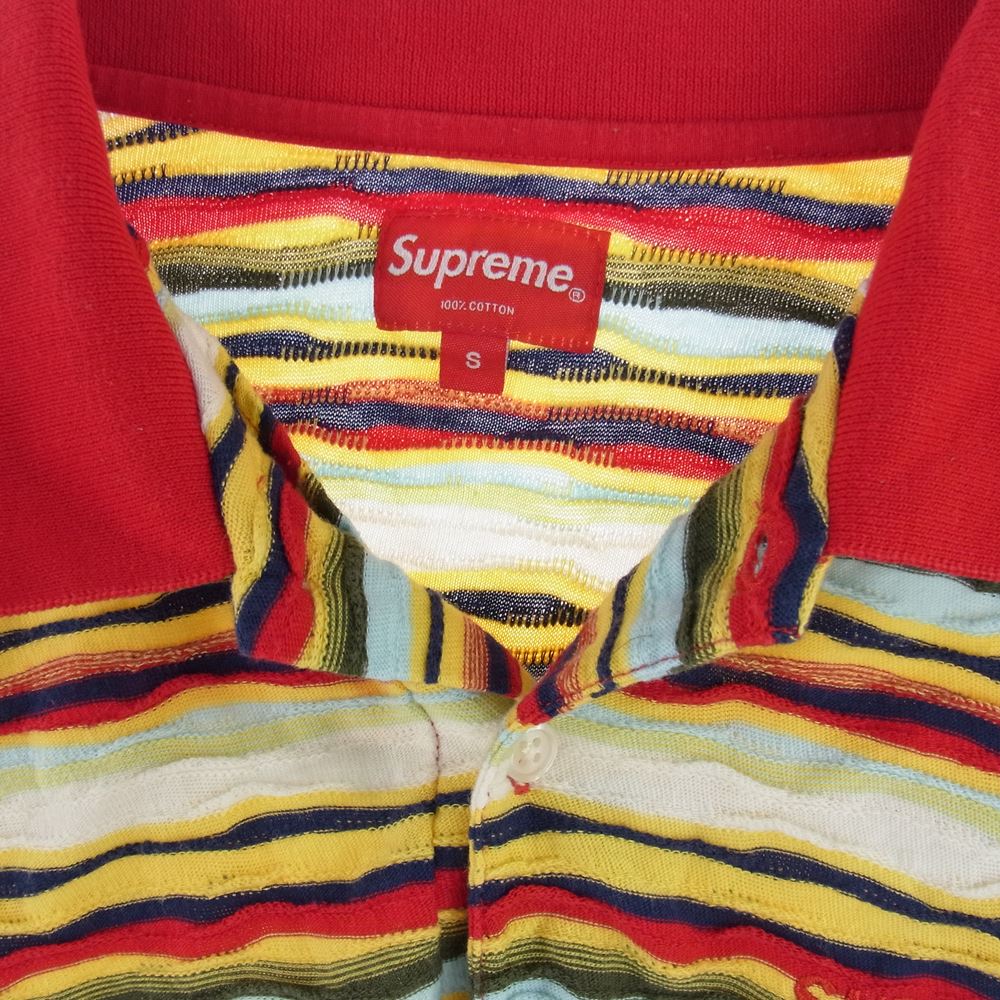 Supreme シュプリーム 19AW TEXTURED STRIPE POLO テクスチャー マルチ ボーダー ストライプ ニット 半袖 ポロ マルチカラー系 レッド系 S【中古】