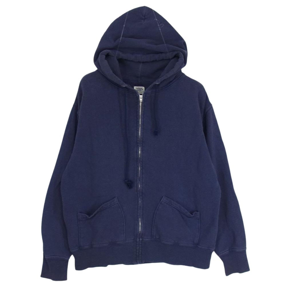 TENDERLOIN テンダーロイン T-PARKA ZIP LOGO ロゴ バックプリント ジップアップ スウェット パーカー パープル ネイビー系 XS【中古】