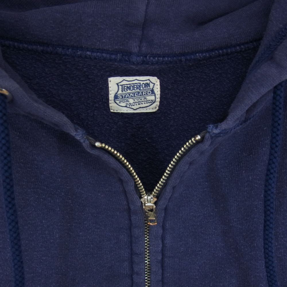 TENDERLOIN テンダーロイン T-PARKA ZIP LOGO ロゴ バックプリント ジップアップ スウェット パーカー パープル ネイビー系 XS【中古】