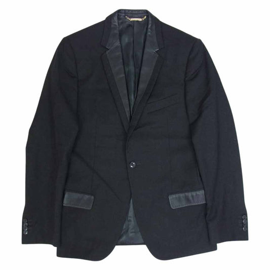 ドルチェアンドガッバーナ G2468T イタリア製 レザーラペル ウール 1B テーラードジャケット ブラック系 46【中古】