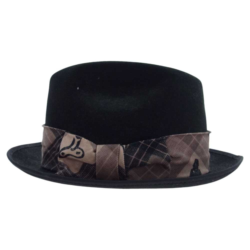 WEIRDO ウィアード チェック リボン ウール フェルト 中折れ ハット ブラック系 M【中古】