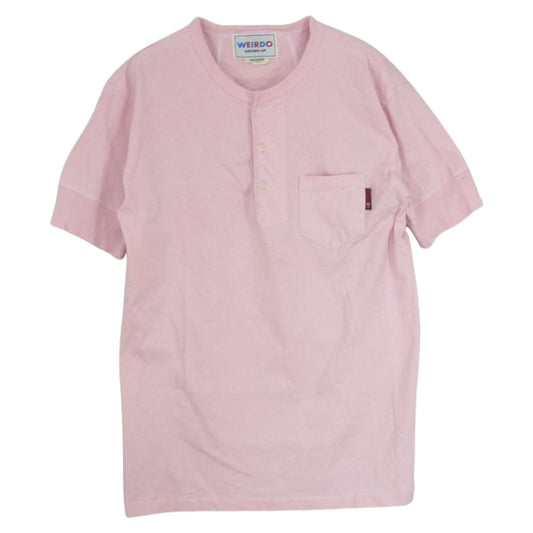 WEIRDO ウィアード ×AMERICAN WANNABE アメリカンワナビー HENRY POCKET T-SHIRTS バック ドラゴン プリント ヘンリー 半袖 Tシャツ ピンク系 M【中古】