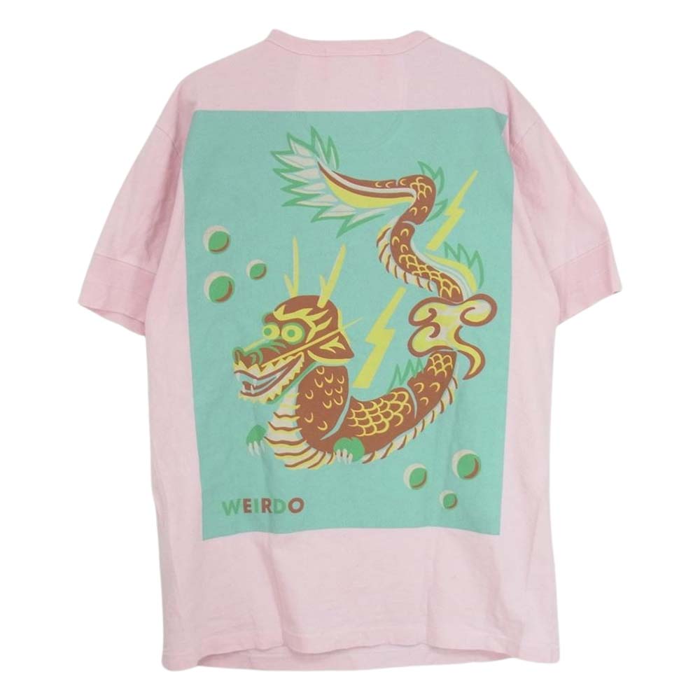 WEIRDO ウィアード ×AMERICAN WANNABE アメリカンワナビー HENRY POCKET T-SHIRTS バック ドラゴン プリント ヘンリー 半袖 Tシャツ ピンク系 M【中古】