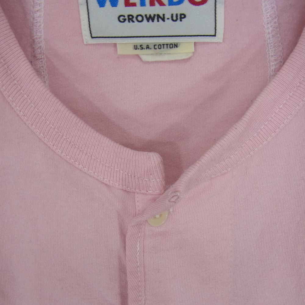WEIRDO ウィアード ×AMERICAN WANNABE アメリカンワナビー HENRY POCKET T-SHIRTS バック ドラゴン プリント ヘンリー 半袖 Tシャツ ピンク系 M【中古】