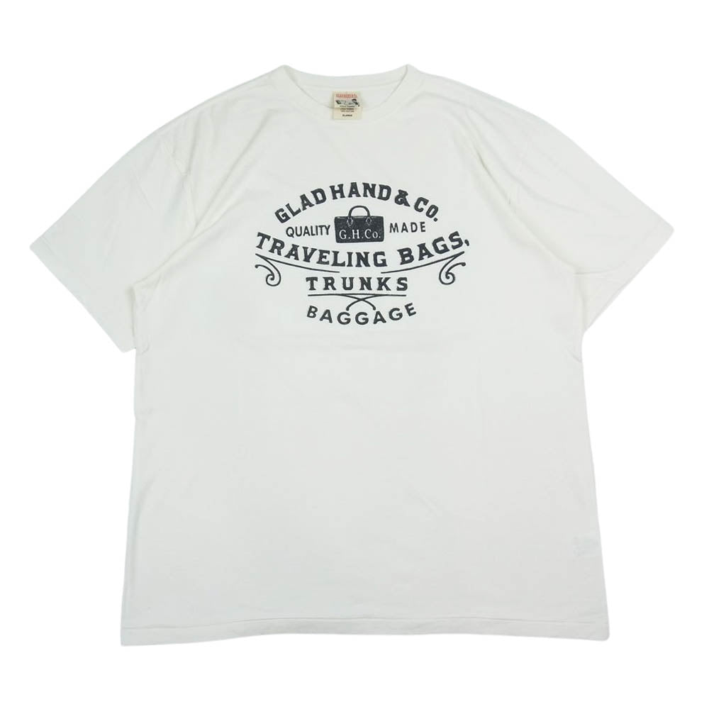 GLADHAND & Co. グラッドハンド TRAVELING BAG TRUNKS  トラベルバッグ プリント 半袖 クルーネック Tシャツ ホワイト系 XL【中古】