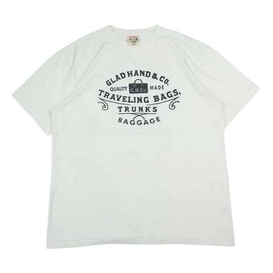 GLADHAND & Co. グラッドハンド TRAVELING BAG TRUNKS  トラベルバッグ プリント 半袖 クルーネック Tシャツ ホワイト系 XL【中古】