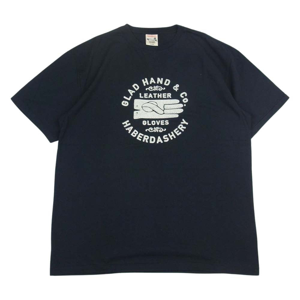 GLADHAND & Co. グラッドハンド LEATHER GLOVES レザーグローブ プリント 半袖 クルーネック Tシャツ ブラック系 XL【中古】