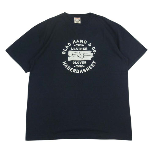 GLADHAND & Co. グラッドハンド LEATHER GLOVES レザーグローブ プリント 半袖 クルーネック Tシャツ ブラック系 XL【中古】