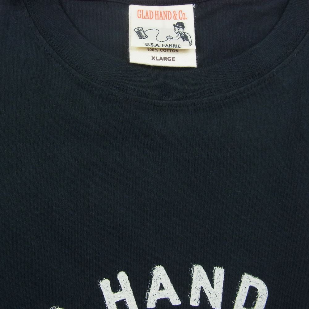 GLADHAND & Co. グラッドハンド LEATHER GLOVES レザーグローブ プリント 半袖 クルーネック Tシャツ ブラック系 XL【中古】