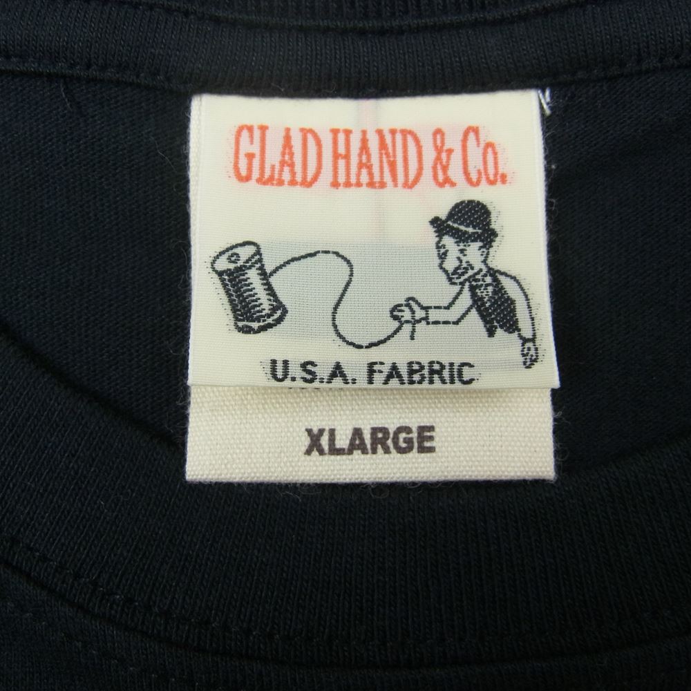 GLADHAND & Co. グラッドハンド LEATHER GLOVES レザーグローブ プリント 半袖 クルーネック Tシャツ ブラック系 XL【中古】