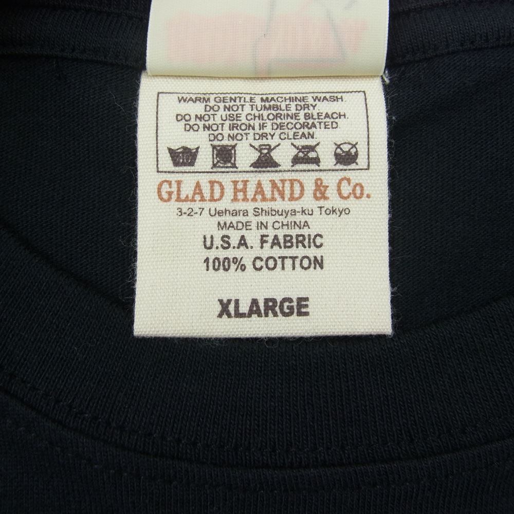 GLADHAND & Co. グラッドハンド LEATHER GLOVES レザーグローブ プリント 半袖 クルーネック Tシャツ ブラック系 XL【中古】