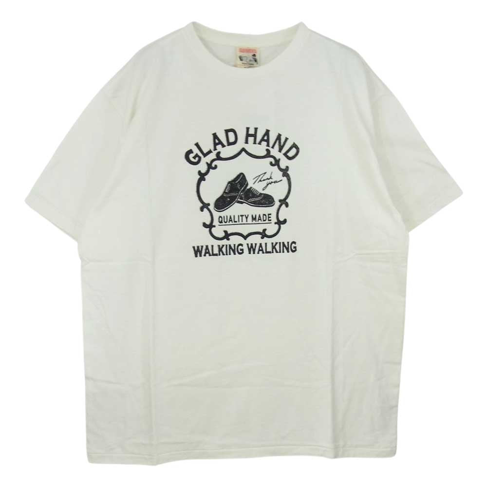 GLADHAND & Co. グラッドハンド WALKING ウォーキング レザーシューズ プリント 半袖 クルーネック Tシャツ ホワイト系 XL【中古】
