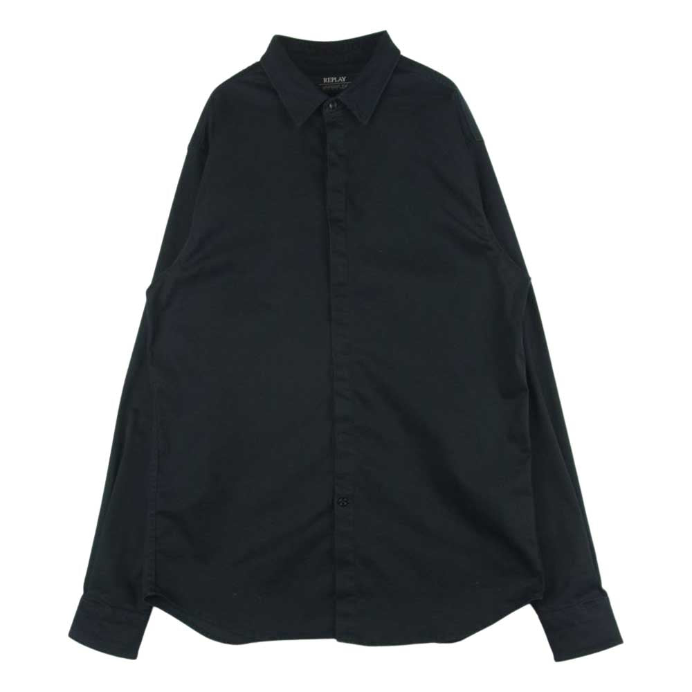 REPLAY リプレイ 514914159 国内正規品 HYPERFLEX ハイパーフレックス 7.5オンス 比翼 ストレッチ 長袖 シャツ ブラック系 L【中古】