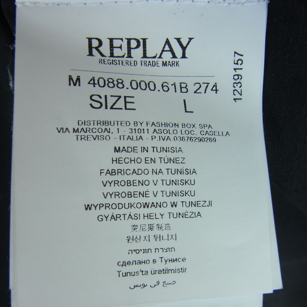 REPLAY リプレイ 514914159 国内正規品 HYPERFLEX ハイパーフレックス 7.5オンス 比翼 ストレッチ 長袖 シャツ ブラック系 L【中古】